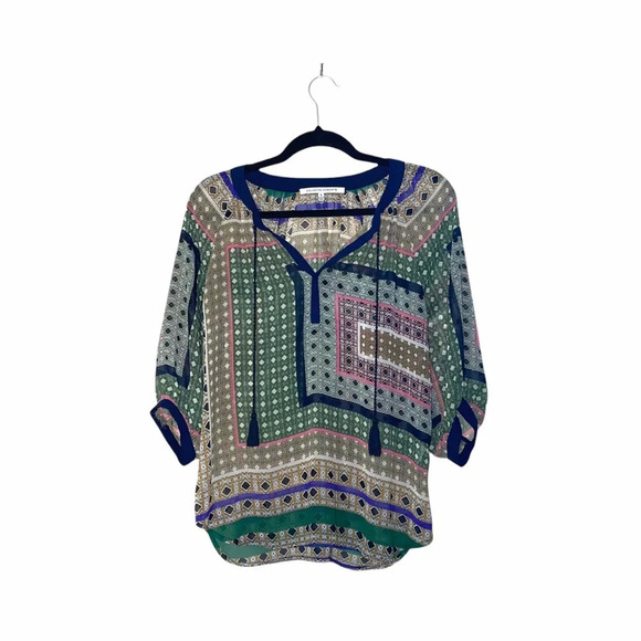 Collective Concepts Multicolor Split Neck Boho Print Blouse Small Women’s - Picture 12 of 12